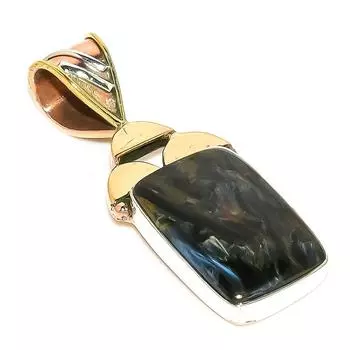 Natural Pietersite Gemstone TwoTone 925 Solid Sterling Silver Pendant 1.50 i8T38