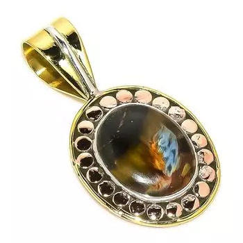 Natural Pietersite Gemstone TwoTone 925 Solid Sterling Silver Pendant 1.25 M0J09