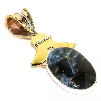 Natural Pietersite Gemstone TwoTone 925 Solid Sterling Silver Pendant 1.75 Z3p10