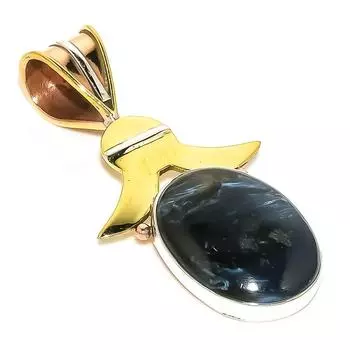 Natural Pietersite Gemstone TwoTone 925 Solid Sterling Silver Pendant 1.50 I0D53