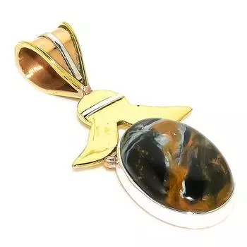 Natural Pietersite Gemstone TwoTone 925 Solid Sterling Silver Pendant 1.75 s6B98