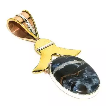 Natural Pietersite Gemstone TwoTone 925 Solid Sterling Silver Pendant 1.75 j1f76