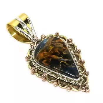 Natural Pietersite Gemstone TwoTone 925 Solid Sterling Silver Pendant 1.50 N1C26