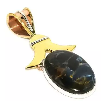 Natural Pietersite Gemstone TwoTone 925 Solid Sterling Silver Pendant 1.75 b9U67