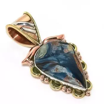 Natural Pietersite Gemstone TwoTone 925 Solid Sterling Silver Pendant 1.25 B5p11