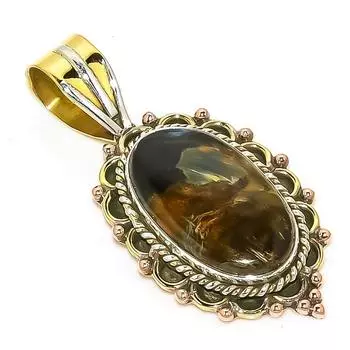 Natural Pietersite Gemstone TwoTone 925 Solid Sterling Silver Pendant 1.50 H3k90