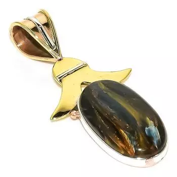 Natural Pietersite Gemstone TwoTone 925 Solid Sterling Silver Pendant 1.75 i5C59