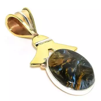 Natural Pietersite Gemstone TwoTone 925 Solid Sterling Silver Pendant 1.50 I4w83