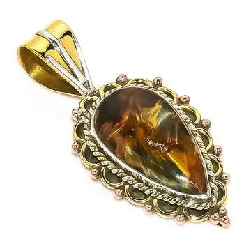 Natural Pietersite Gemstone TwoTone 925 Solid Sterling Silver Pendant 1.50 e7M13