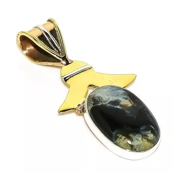 Natural Pietersite Gemstone TwoTone 925 Solid Sterling Silver Pendant 1.75 u4S80
