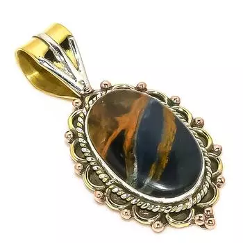 Natural Pietersite Gemstone TwoTone 925 Solid Sterling Silver Pendant 1.50 h4K40