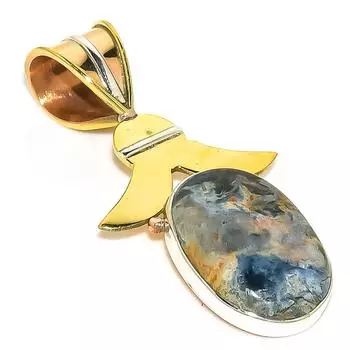 Natural Pietersite Gemstone TwoTone 925 Solid Sterling Silver Pendant 1.50 V5R14