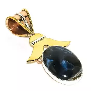 Natural Pietersite Gemstone TwoTone 925 Solid Sterling Silver Pendant 1.50 I9L62