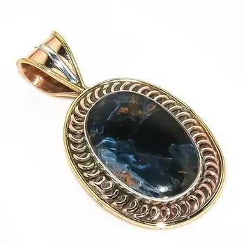 Natural Pietersite Gemstone TwoTone 925 Solid Sterling Silver Pendant 1.50 l7U37