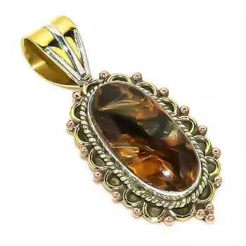 Natural Pietersite Gemstone TwoTone 925 Solid Sterling Silver Pendant 1.50 t4Y12