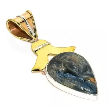 Natural Pietersite Gemstone TwoTone 925 Solid Sterling Silver Pendant 1.75 d8N73