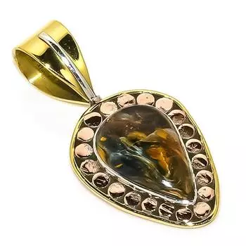Natural Pietersite Gemstone TwoTone 925 Solid Sterling Silver Pendant 1.25 c9W84