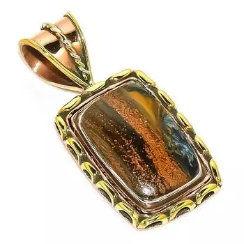 Natural Pietersite Gemstone TwoTone 925 Solid Sterling Silver Pendant 1.50 O5Y83