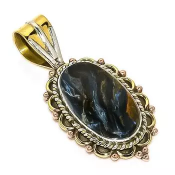 Natural Pietersite Gemstone TwoTone 925 Solid Sterling Silver Pendant 1.50 E0G12