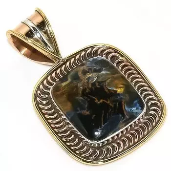 Natural Pietersite Gemstone TwoTone 925 Solid Sterling Silver Pendant 1.25 H7C95