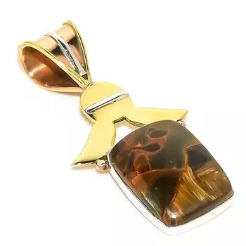 Natural Pietersite Gemstone TwoTone 925 Solid Sterling Silver Pendant 1.50 P6n04