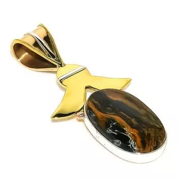 Natural Pietersite Gemstone TwoTone 925 Solid Sterling Silver Pendant 1.75 A2l41
