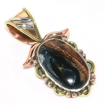 Natural Pietersite Gemstone TwoTone 925 Solid Sterling Silver Pendant 1.25 f2m06