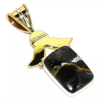 Natural Pietersite Gemstone TwoTone 925 Solid Sterling Silver Pendant 1.50 z2m71