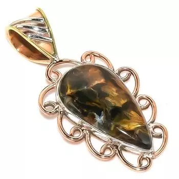 Natural Pietersite Gemstone TwoTone 925 Solid Sterling Silver Pendant 1.50 u8i39