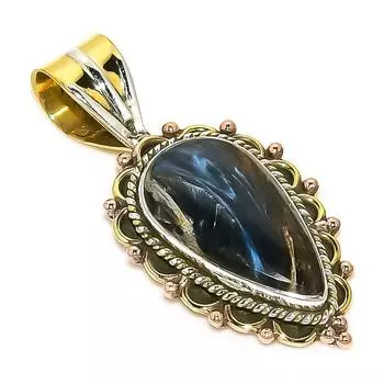 Natural Pietersite Gemstone TwoTone 925 Solid Sterling Silver Pendant 1.50 U3K58