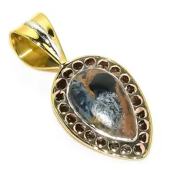 Natural Pietersite Gemstone TwoTone 925 Solid Sterling Silver Pendant 1.25 n4K67
