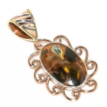 Natural Pietersite Gemstone TwoTone 925 Solid Sterling Silver Pendant 1.50 g3Z89