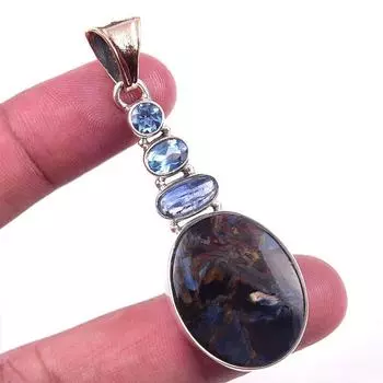Natural Pietersite,Kyanite Gemstone 925 Solid Sterling Silver Pendant 2.25 p4A69