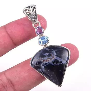 Natural Pietersite,Peridot Gemstone 925 Solid Sterling Silver Pendant 2.25 j2S13