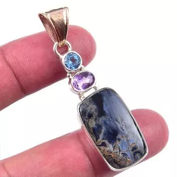 Natural Pietersite,Pink Amethyst 925 Solid Sterling Silver Gift Pendant 2 H4d86