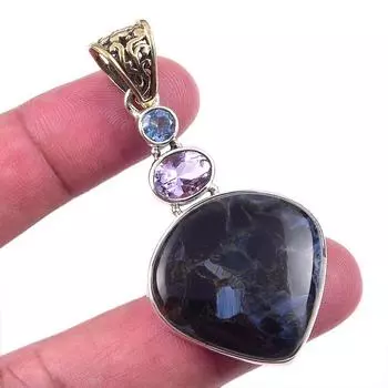 Natural Pietersite,Pink Amethyst Gemstone 925 Solid Silver Pendant 2.25 O8h36