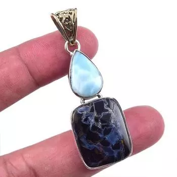 Natural Pietersite,Republic Larimar Gemstone 925 Solid Silver Pendant 2.25 H8z51