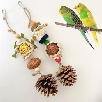 Natural Pineapple Corn Skin Nut Rattan Vine Ball Pendants Pet Parrot Chewing Hanging Accessories for Bird Cage Decoration