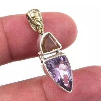 Natural Pink Amethyst,Citrine 925 Solid Sterling Silver Gift Pendant 1.25 l5J98