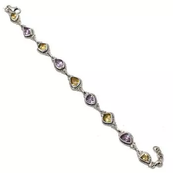 Natural Pink Amethyst,Citrine 925 Solid Sterling Silver Gift Bracelet 7-8 U5G15