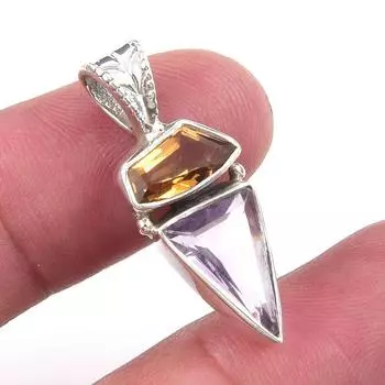 Natural Pink Amethyst,Citrine 925 Solid Sterling Silver Gift Pendant 1.25 c7P98