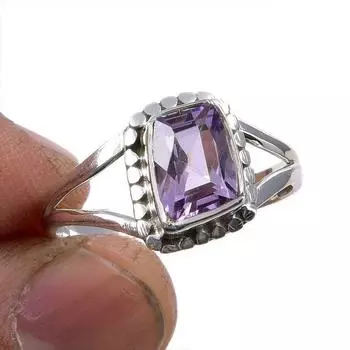 Natural Pink Amethyst Gemstone 925 Solid Sterling Silver Jewelry Ring S.10 K9Q44