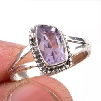 Natural Pink Amethyst Gemstone 925 Solid Sterling Silver Jewelry Ring S.9 w9R20