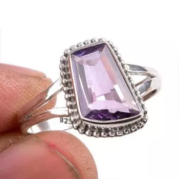 Natural Pink Amethyst Gemstone 925 Solid Sterling Silver Jewelry Ring S.10 I2n29