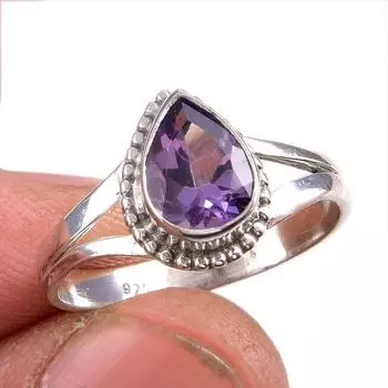 Natural Pink Amethyst Gemstone 925 Solid Sterling Silver Jewelry Ring S.9 f7I88