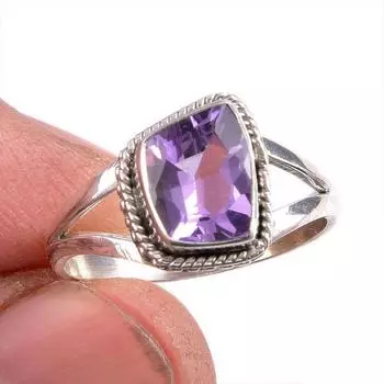 Natural Pink Amethyst Gemstone 925 Solid Sterling Silver Jewelry Ring S.7.5 z7l45