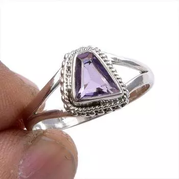 Natural Pink Amethyst Gemstone 925 Solid Sterling Silver Jewelry Ring S.9 r1f59
