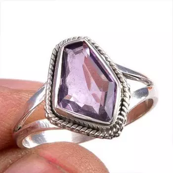 Natural Pink Amethyst Gemstone 925 Solid Sterling Silver Jewelry Ring S.8.5 T2s01
