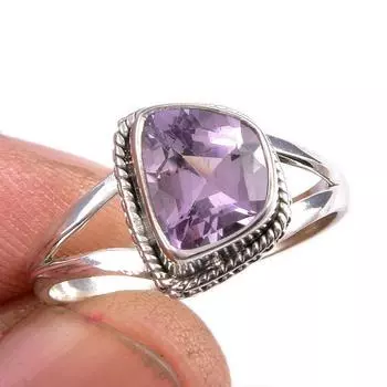 Natural Pink Amethyst Gemstone 925 Solid Sterling Silver Jewelry Ring S.8.5 E2v53