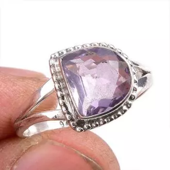 Natural Pink Amethyst Gemstone 925 Solid Sterling Silver Jewelry Ring S.8 Q3K92